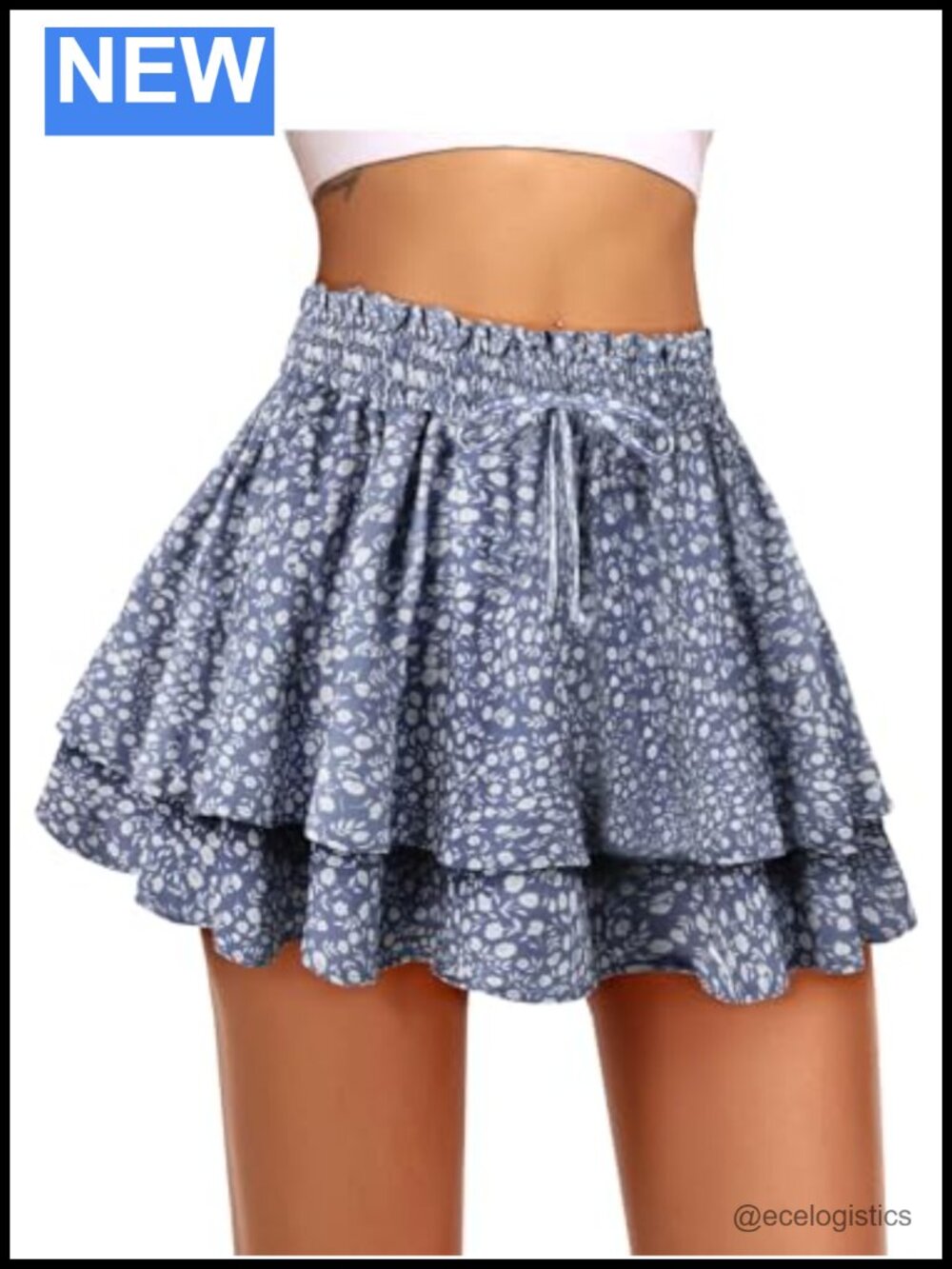 Women's Boho Floral Tiered Skirt with Built-in Shorts Ruffle Hem